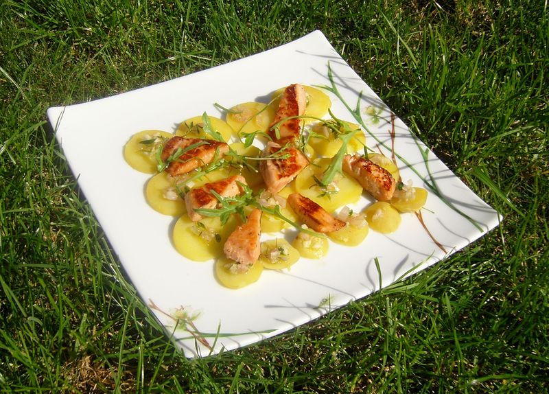 Salade de Pommes de Terre aux Aiguilettes de Saumon Epicées inspiration Joël Robuchon