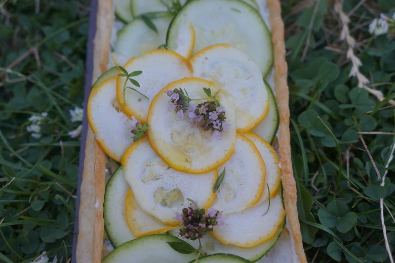 Tarte fine aux Courgettes brebis frais et origan et thym